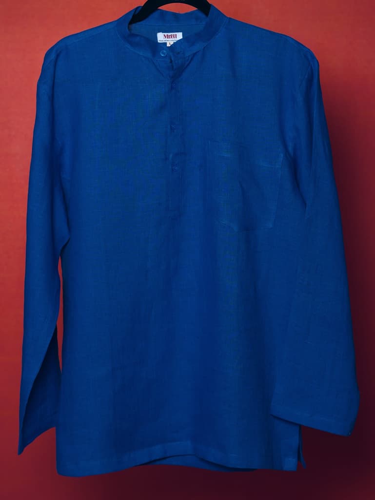 मोर पंखी (Mor Pankhi) - Men Peacock Blue Premium Linen Short Kurta — photo 8