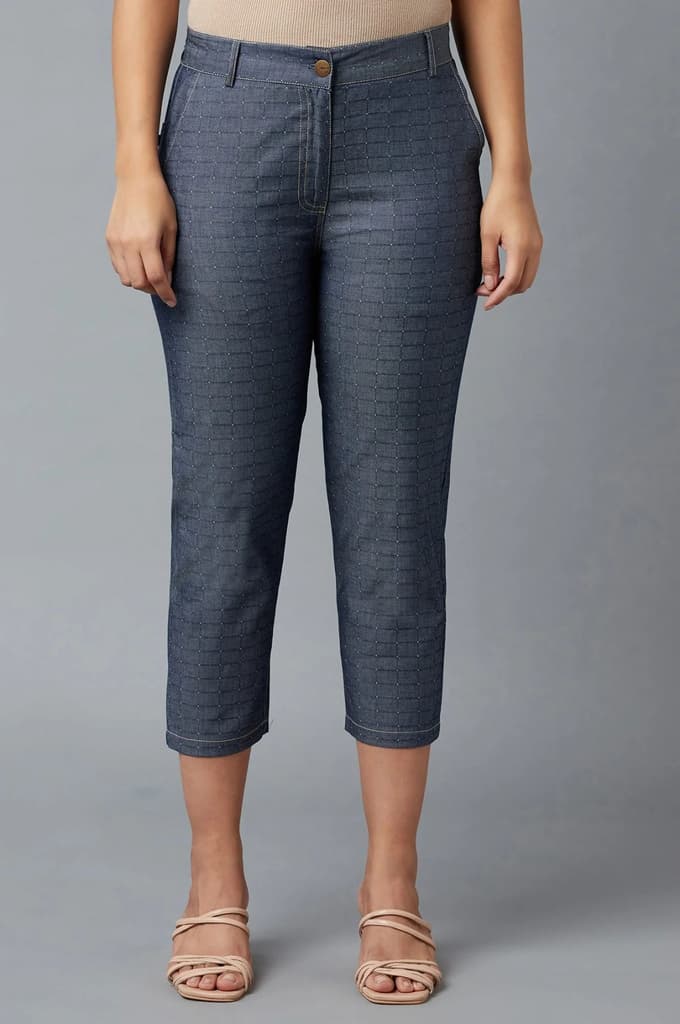 Blue Polka Dots Straight Fit Denim Culottes With Front Zip — photo 2