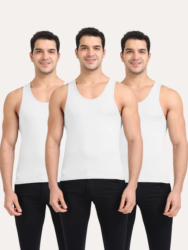 Regular Fit Organic Cotton Comfort Vest for Men-Pack of 3 — White; White; White / S / Men