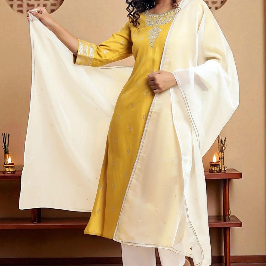 White Organza Dupatta With Gota And Sequin