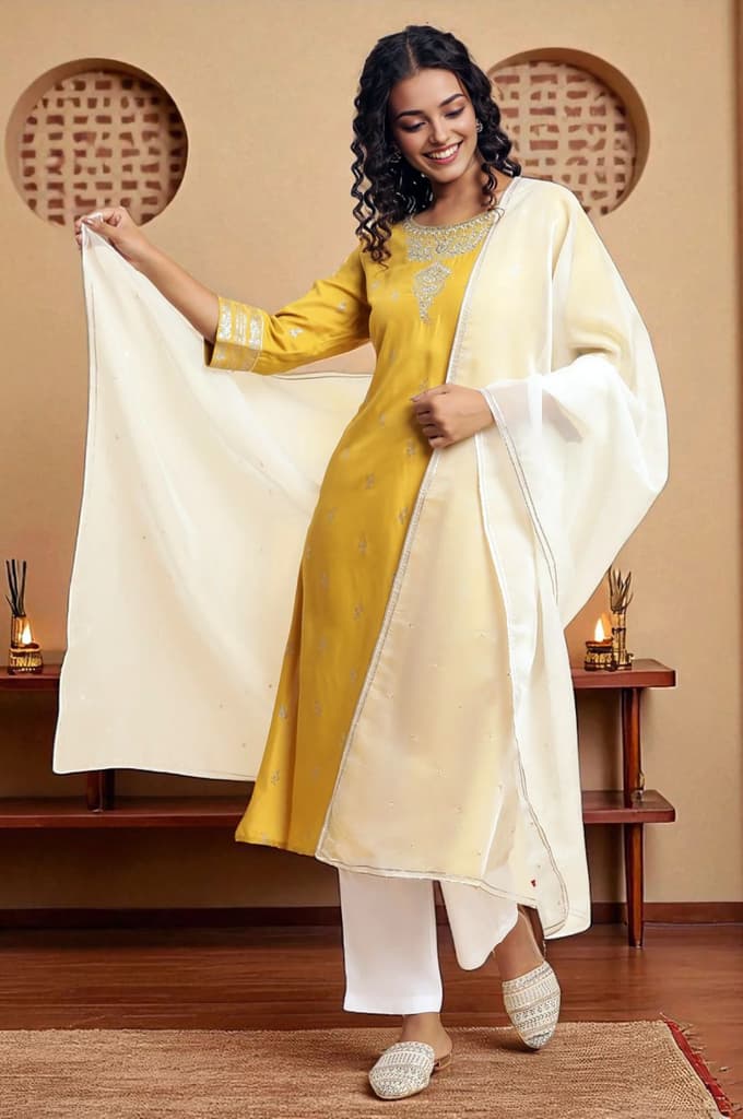 White Organza Dupatta With Gota And Sequin — Free Size