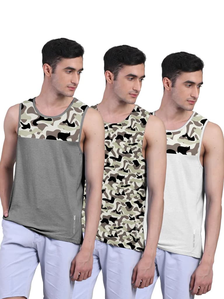 Active Vest For Men's Front Yoke Camouflage Regular Organic Bamboo Vest - Active Fit (Pack of 3) — photo 11