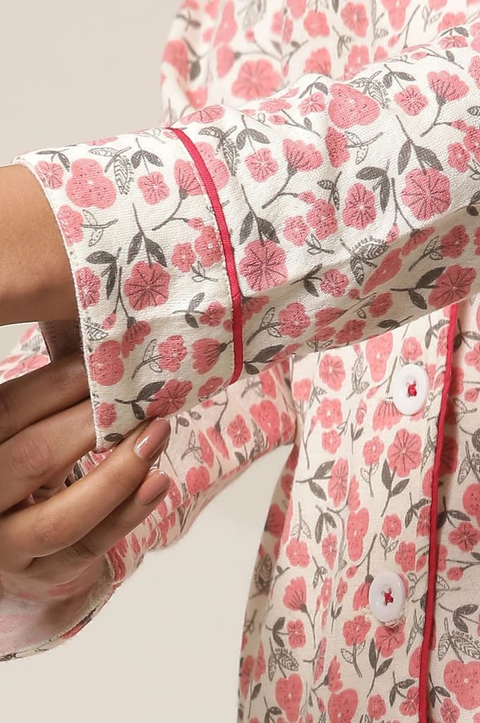 White and Pink Floral Printed Top and Palazzo lounge Wear Set — photo 8