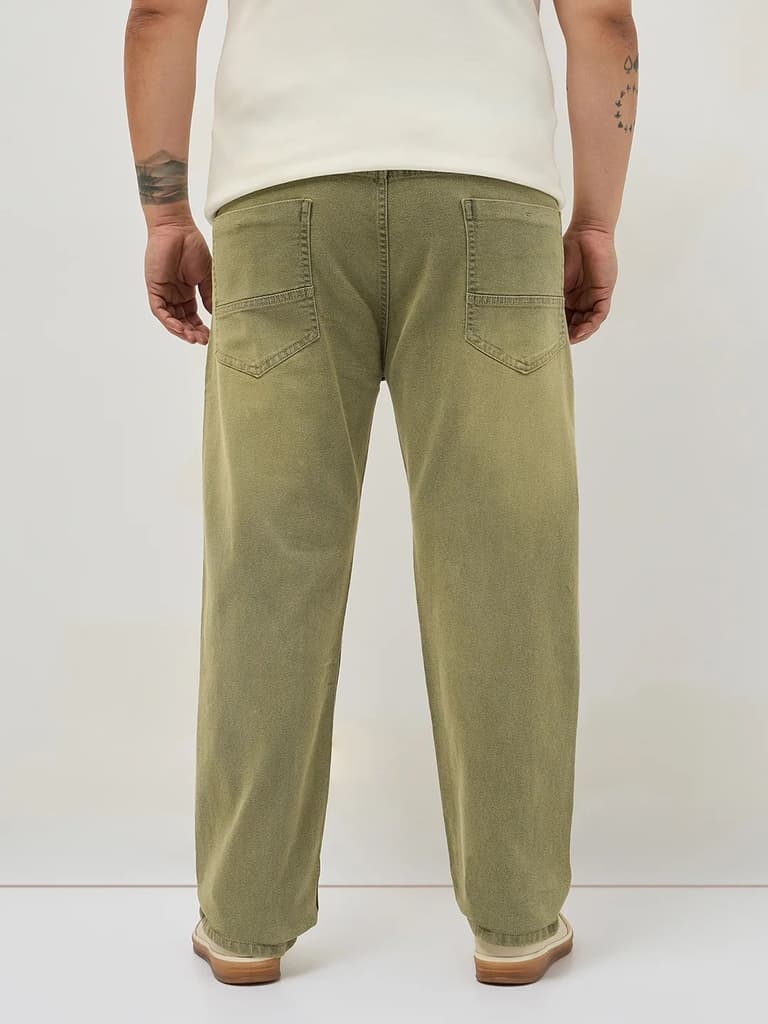 Plus Men's Ice Grey Regular Fit Whisker Washed Yellow Tint Denim Jeans Stretchable — photo 3
