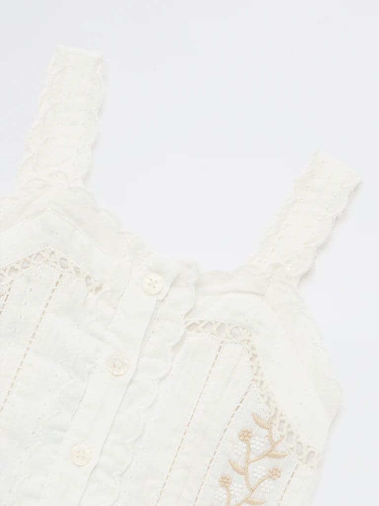 HOP Kids Girls Off-White Embroidered Cotton-Blend Top — photo 4