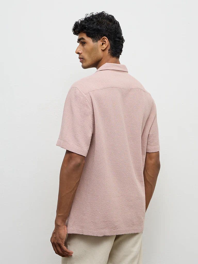 ETA Dusty Pink Textured Relaxed-Fit Cotton Polo T-Shirt — photo 5