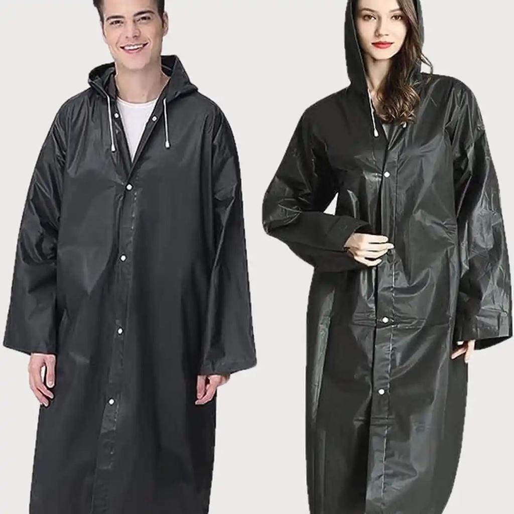 INFISPACE Adult Unisex Polyester RainCoat Poncho with Adjustable Cap and Cover Free Size Black Color