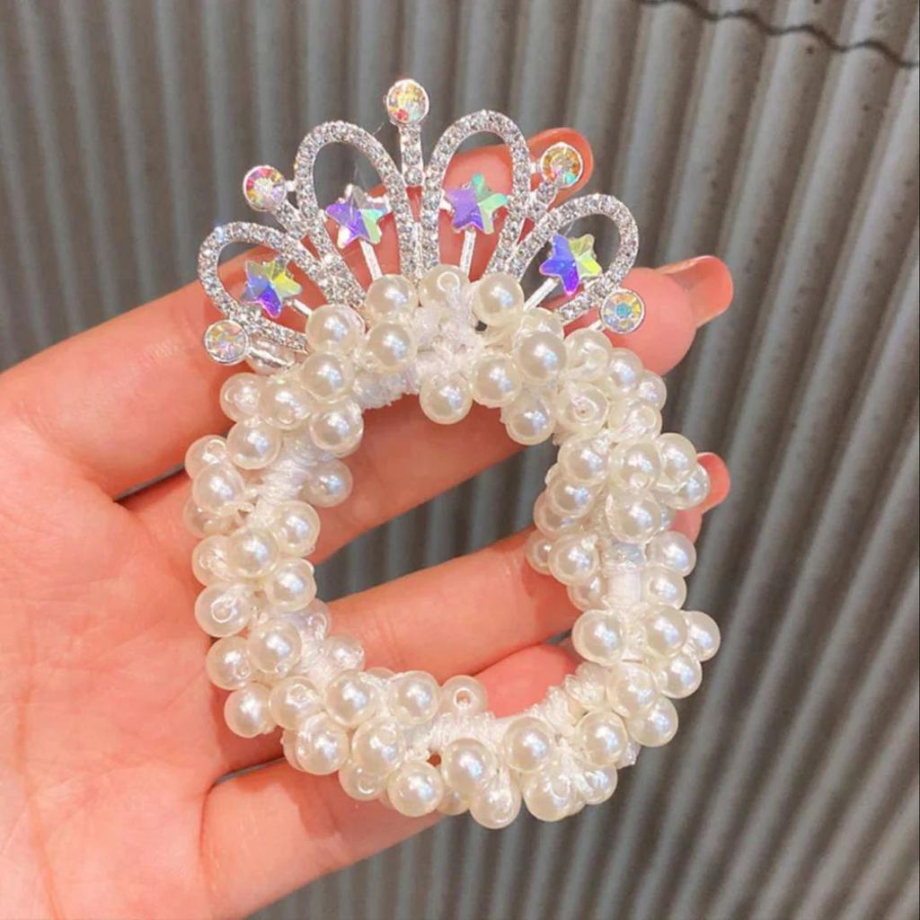 Princess Tiara Pearl Hair Tie – Royal Bun Accessory for Girls — photo 3