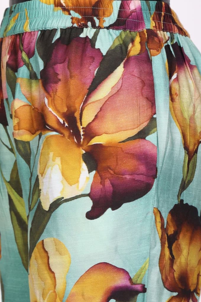 Turquoise Blue Floral Printed Straight Ankle Length Pants — photo 7
