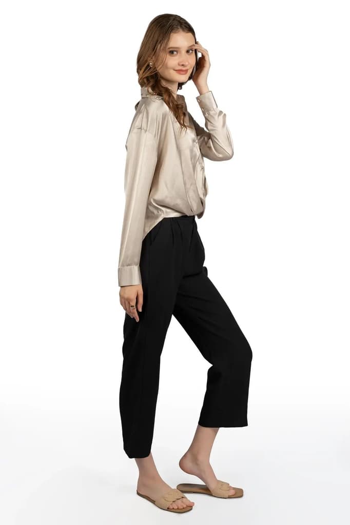 Beige Satin Collared Crop Shirt — photo 7
