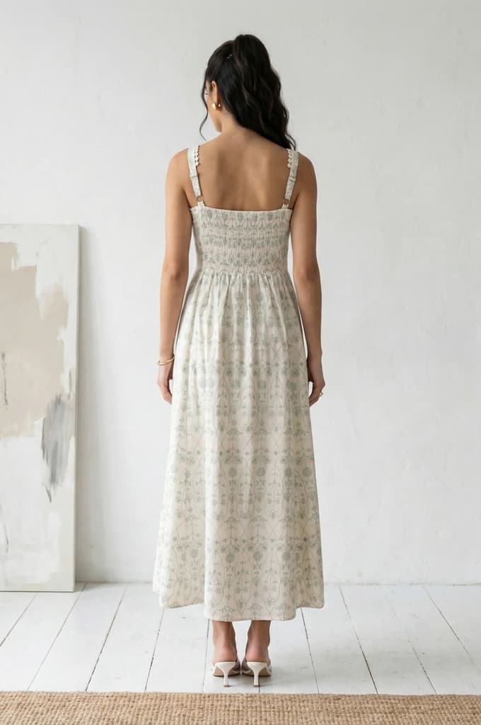 Off White Embroidered Pure Cotton A-line Dress — photo 4