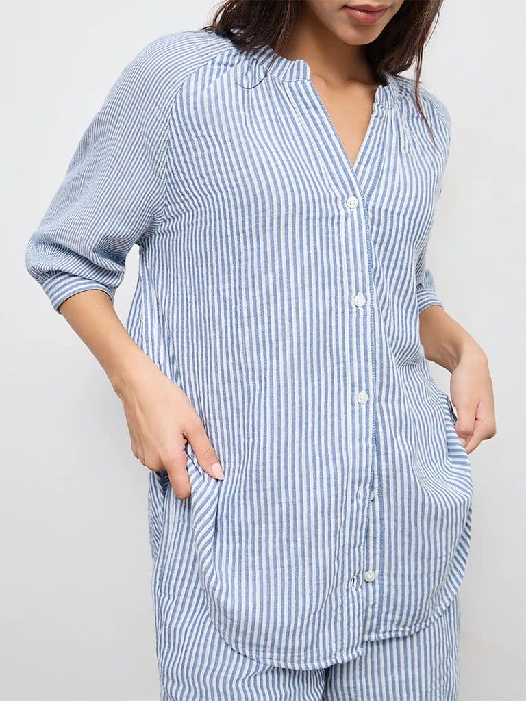 Wunderlove Blue Striped Cotton Beach Shirt — photo 2