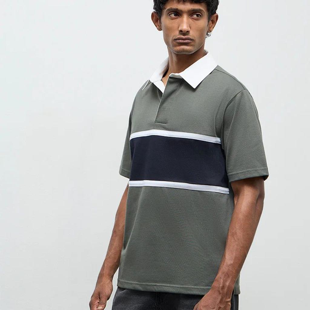 WES Casuals Olive Relaxed-Fit Cotton-Blend Polo T-Shirt