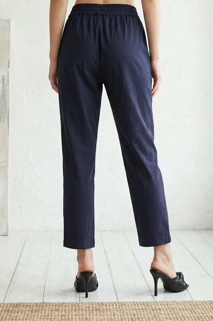Navy Blue Solid Rayon Straight Fit Pants — photo 5