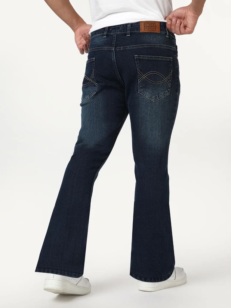 Men's Blue Bootcut Fit Mid Rise Heavy Washed Jeans Stretchable — photo 3