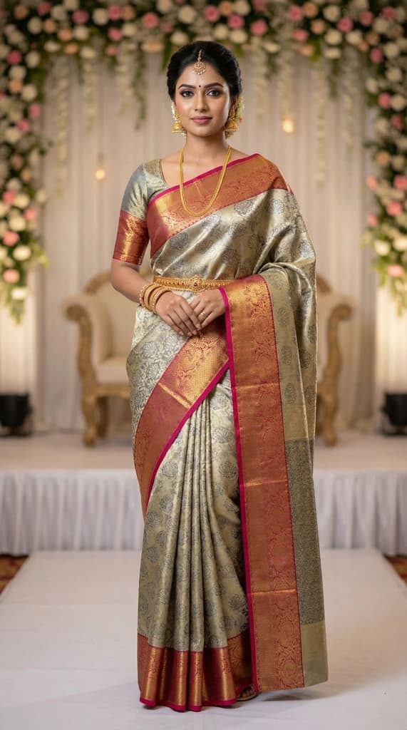 MIMOSA Women's Woven Design Kanjivaram Style Art Silk Saree with Blouse Piece - Navy Blue (SA00002446NVFREE) — Default Title