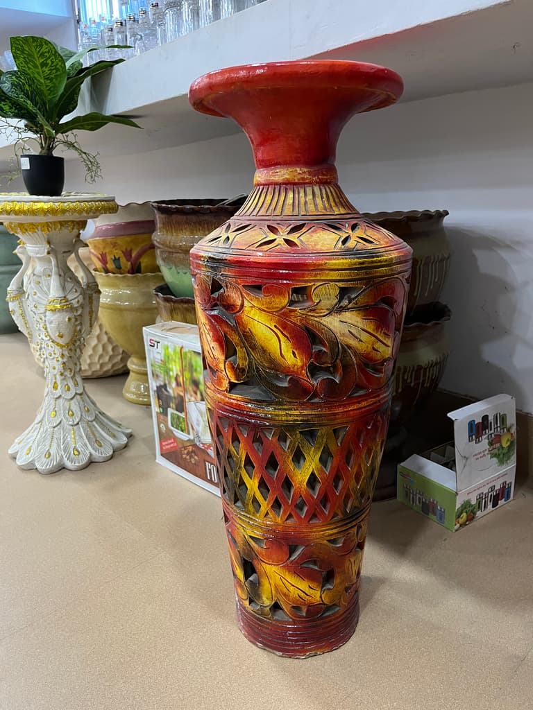 Vase with Flower Design | Decorative | Ceramic | Yellow and Orange