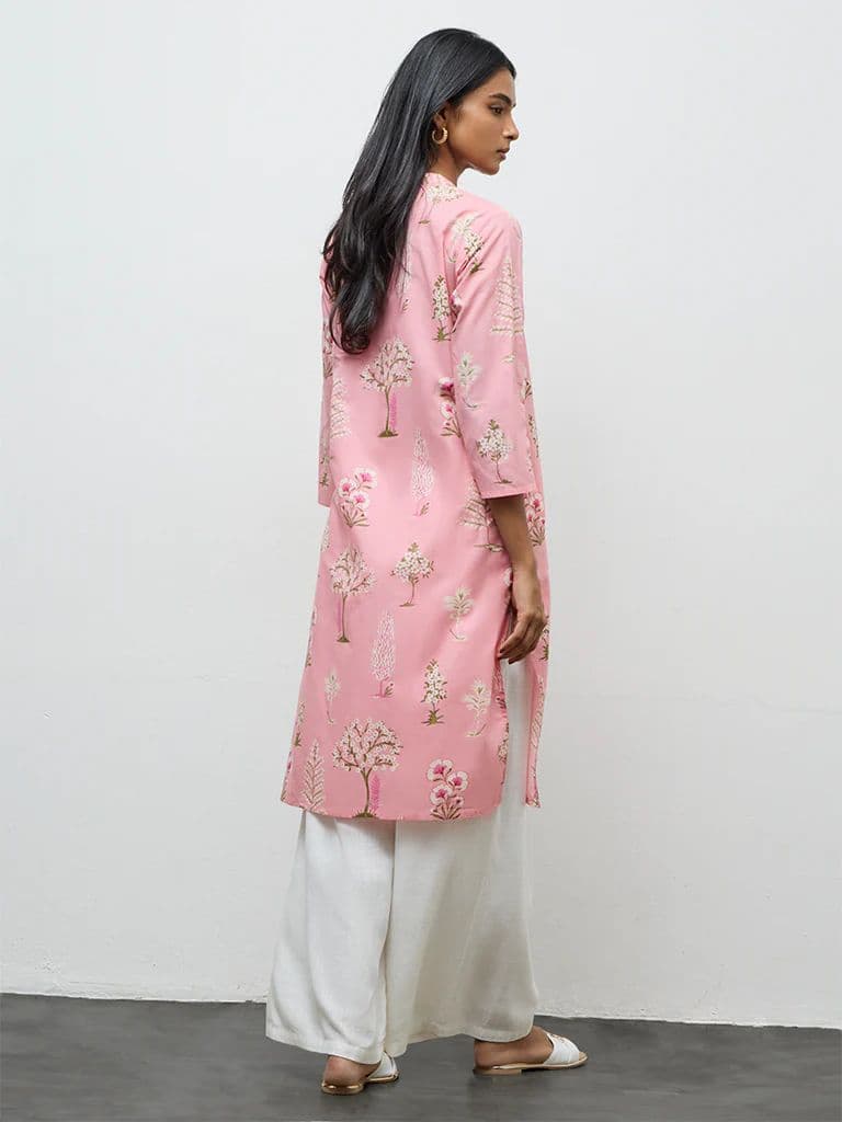 Utsa Pink Floral Pattern Cotton Straight Kurta — photo 4