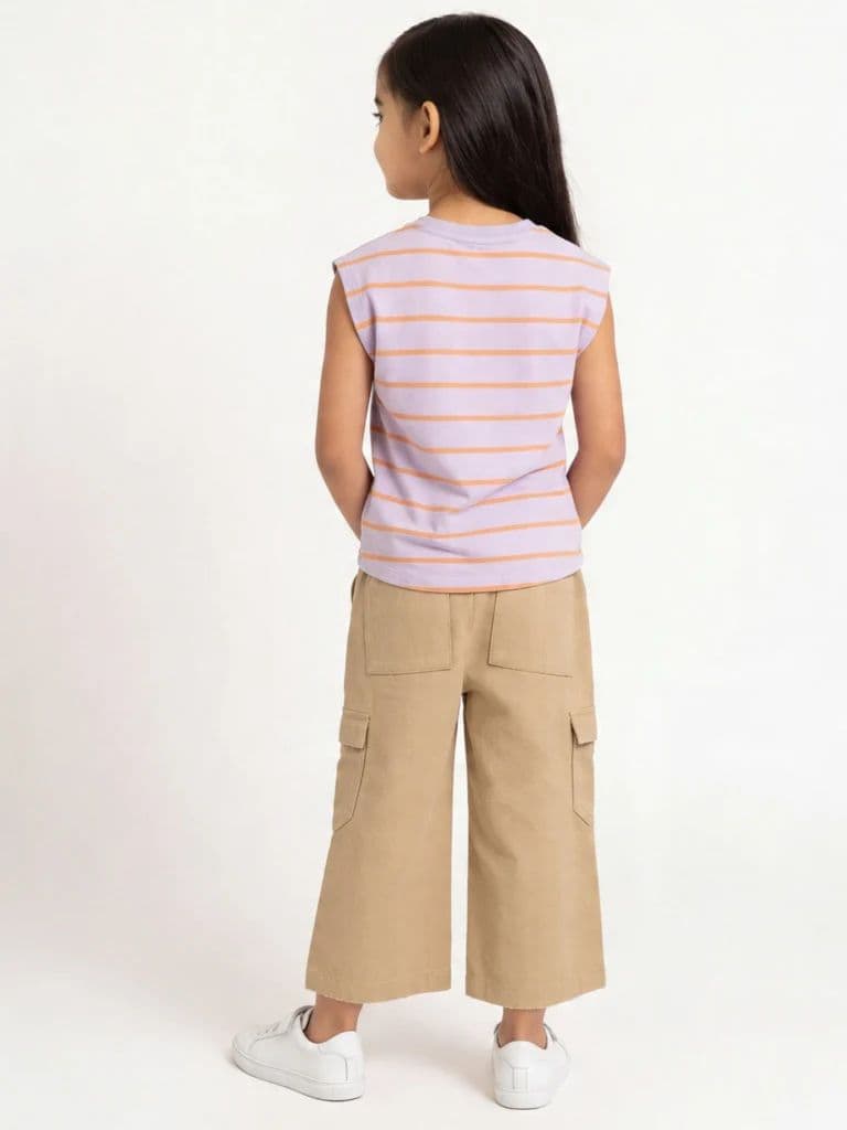 HOP Kids Girls Lilac Striped Cotton T-Shirt — photo 3
