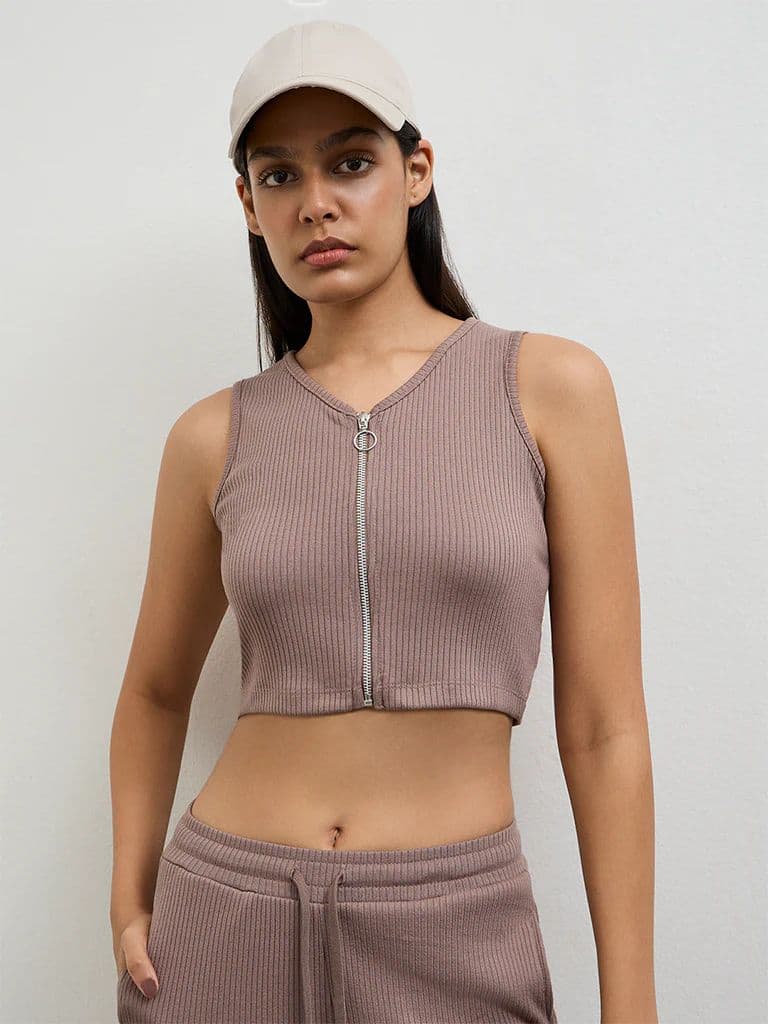 Nuoflexx Dusty Mauve Ribbed Zip-Front Top — photo 2