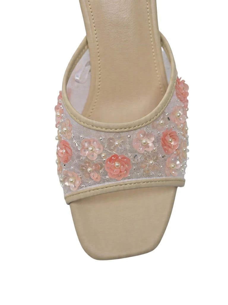 LUNA BLU Light Pink Floral Sequin Kitten Heel Sandals — photo 4