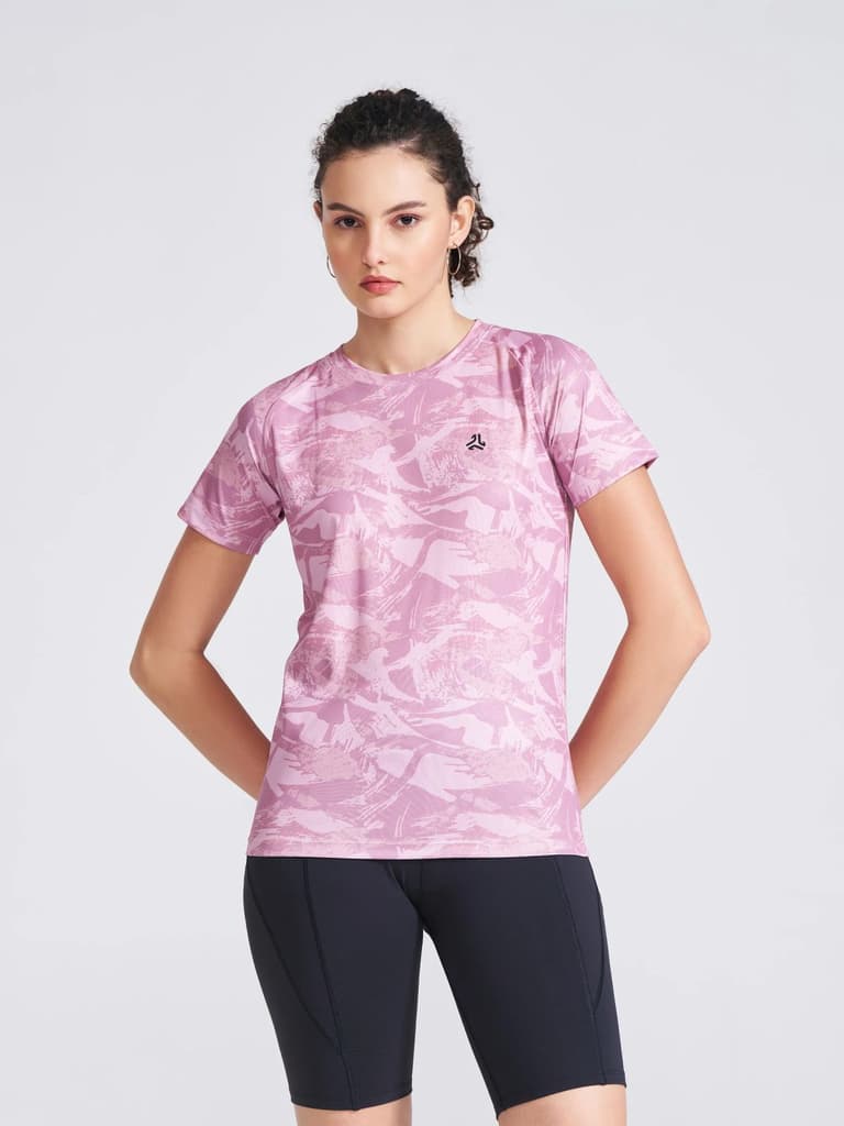 Women's Pink Printed Round Neck T-Shirt — photo 3