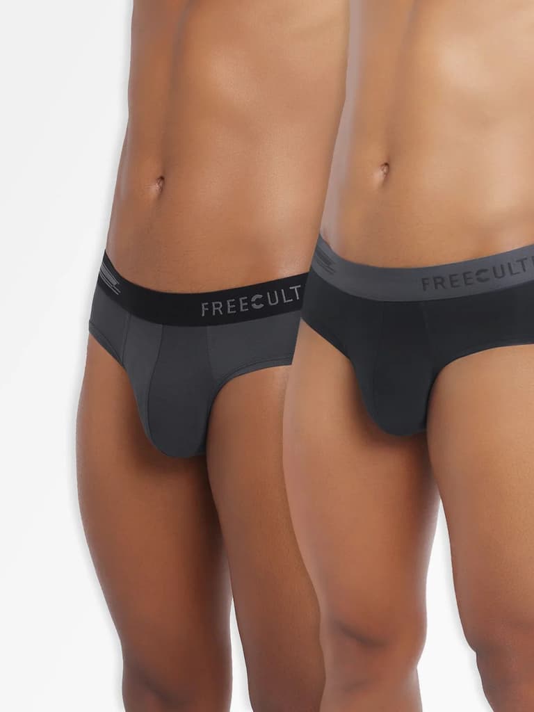 Men's Anti-Bacterial Micro Modal Brief in Contrast Waistband (Pack of 2) — Ash Grey; Pot Black / S / Men