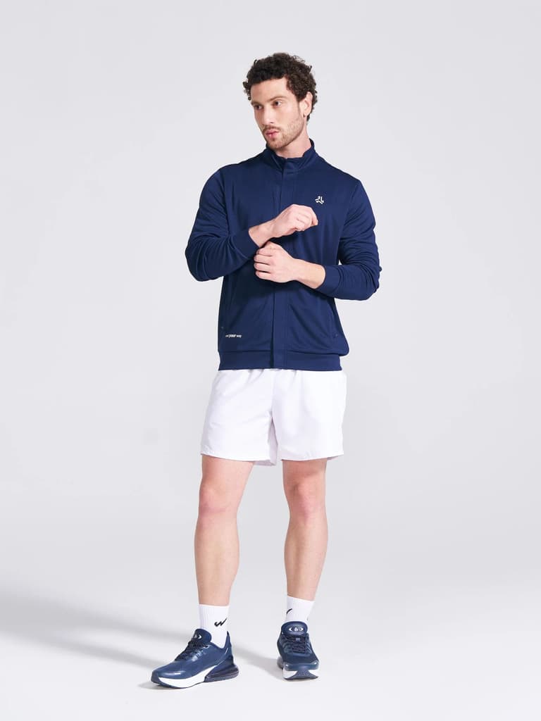 Men's Navy Solid Stand Collar Jacket — photo 4