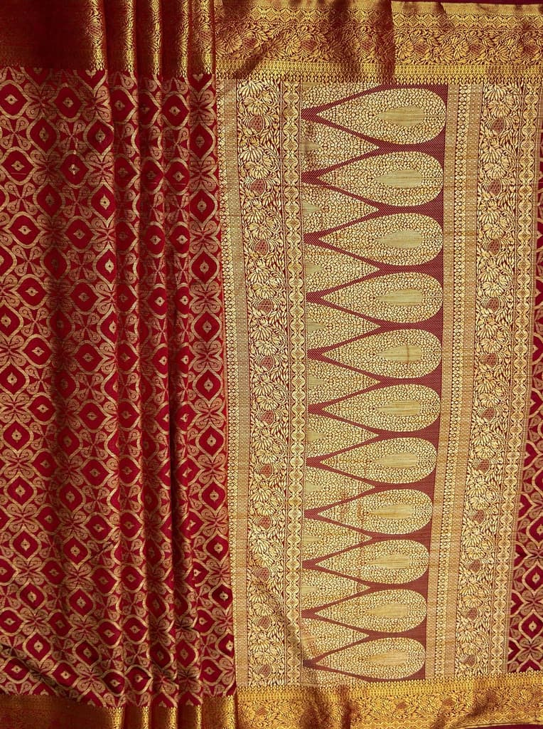 MIMOSA Women's Woven Design Banarasi Style Raw Silk Saree with Blouse Piece - Maroon ( SA00003131MRFREE ) — photo 7