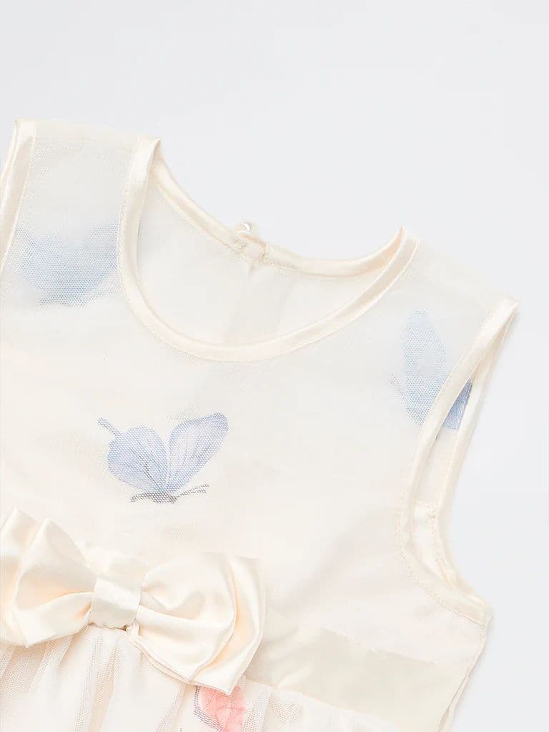 HOP Baby Girls Ivory Floral Printed Fit and Flare Dress — photo 4