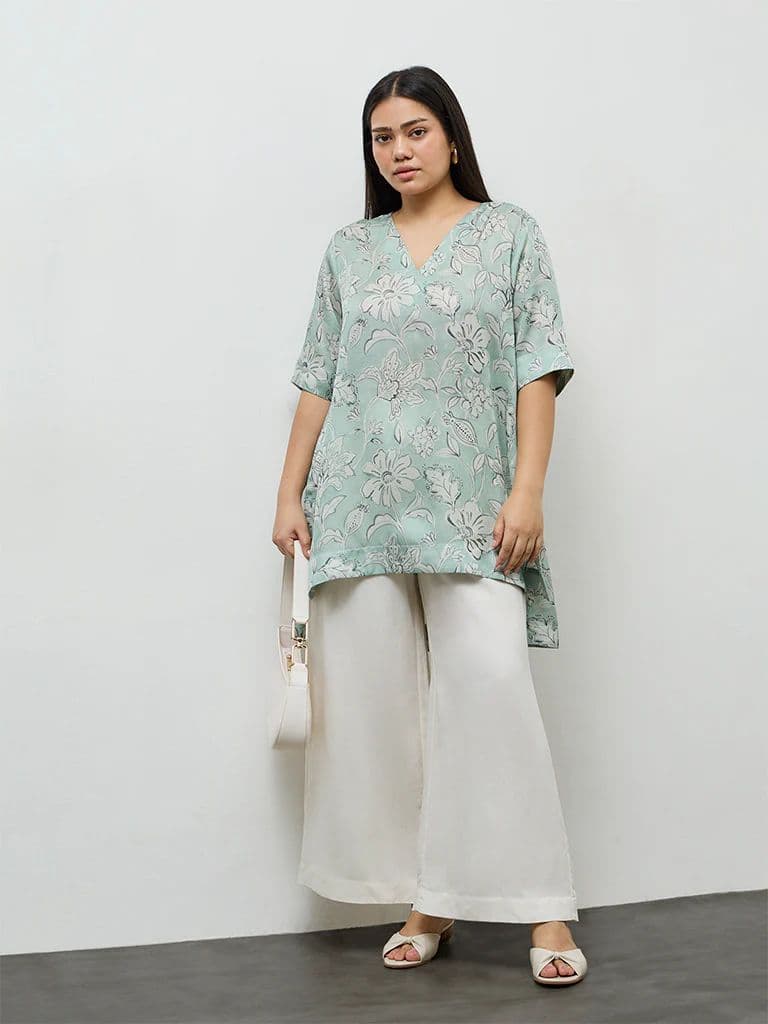 Diza Mint Floral Printed High-Low Tunic — photo 2