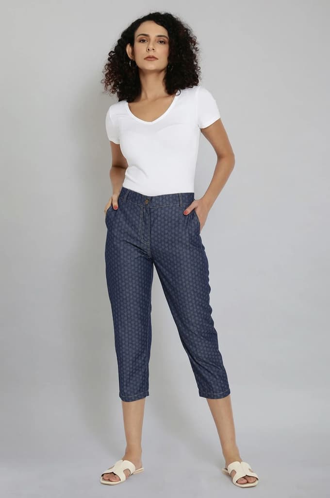 Blue Polka Dots Wide Leg Denim Culottes With Elasticated Waist — photo 5