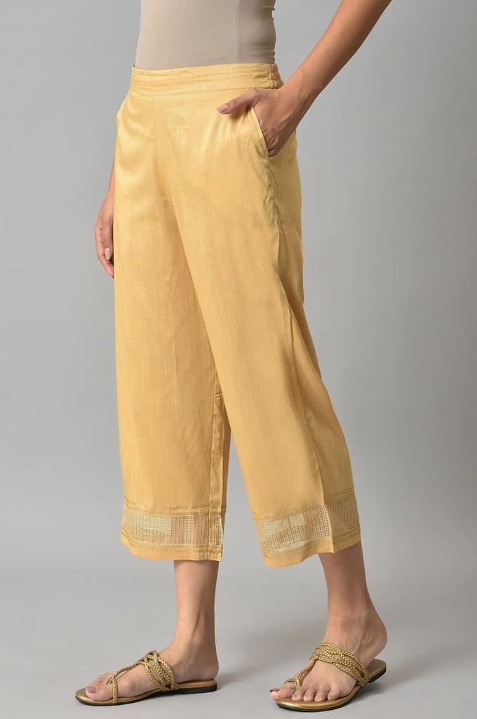 Gold Solid Straight Fit Culottes With Elasticated Waistband — photo 3