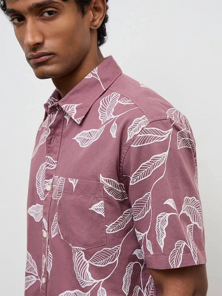 WES Casuals Dusty Pink Printed Relaxed-Fit Cotton-Blend Shirt — photo 3