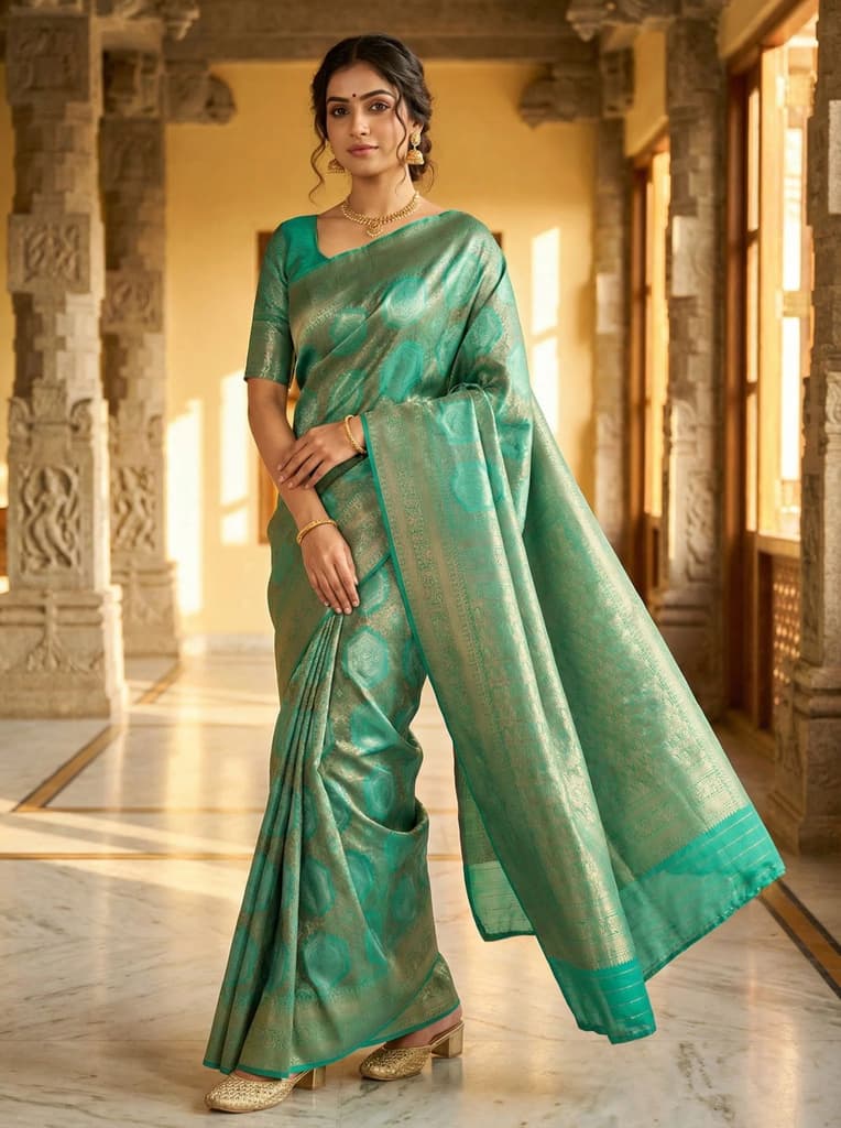 MIMOSA Women's Woven Design Kanjivaram Style Art Silk Saree with Blouse Piece - Rama ( SA00002246RMFREE ) — Default Title