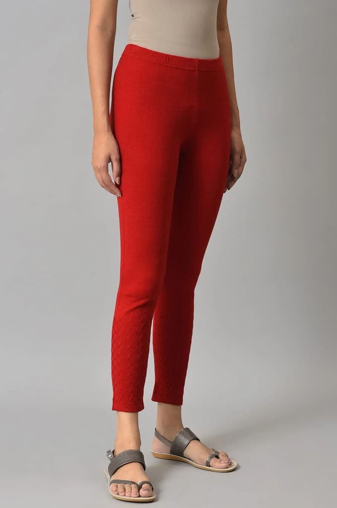 Red Solid Skinny Tights With Elasticated Waistband — photo 4