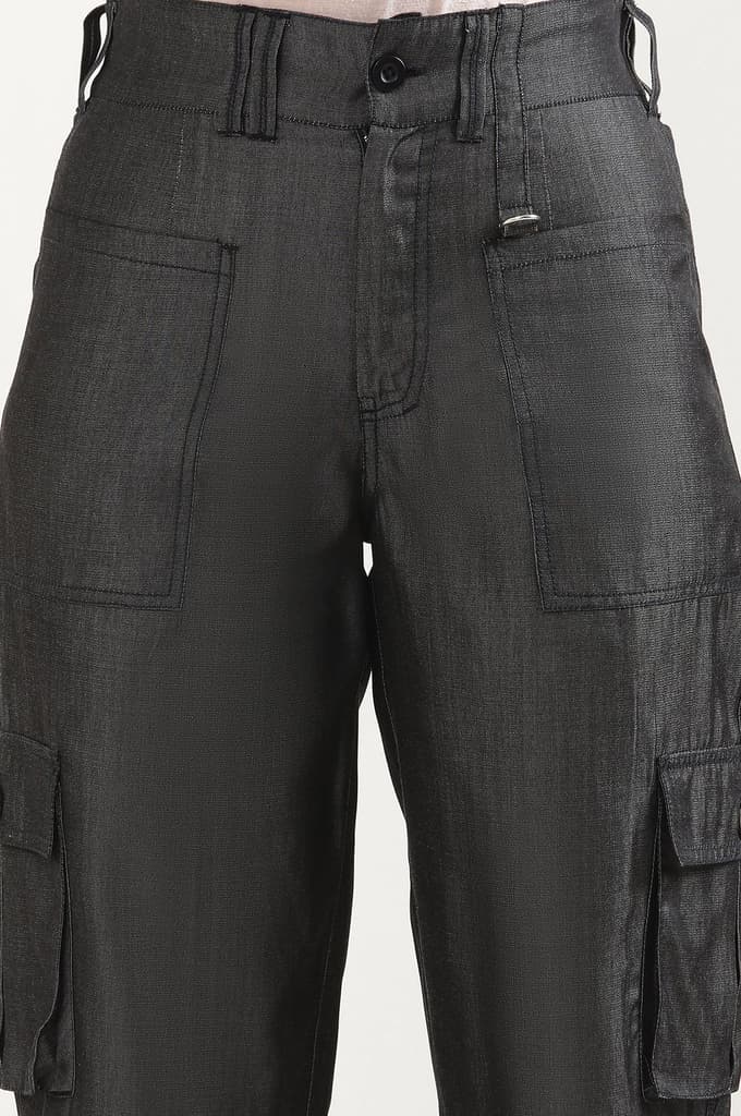 Black Solid Straight Fit Lyocell Pants With Elasticated Waist — photo 6