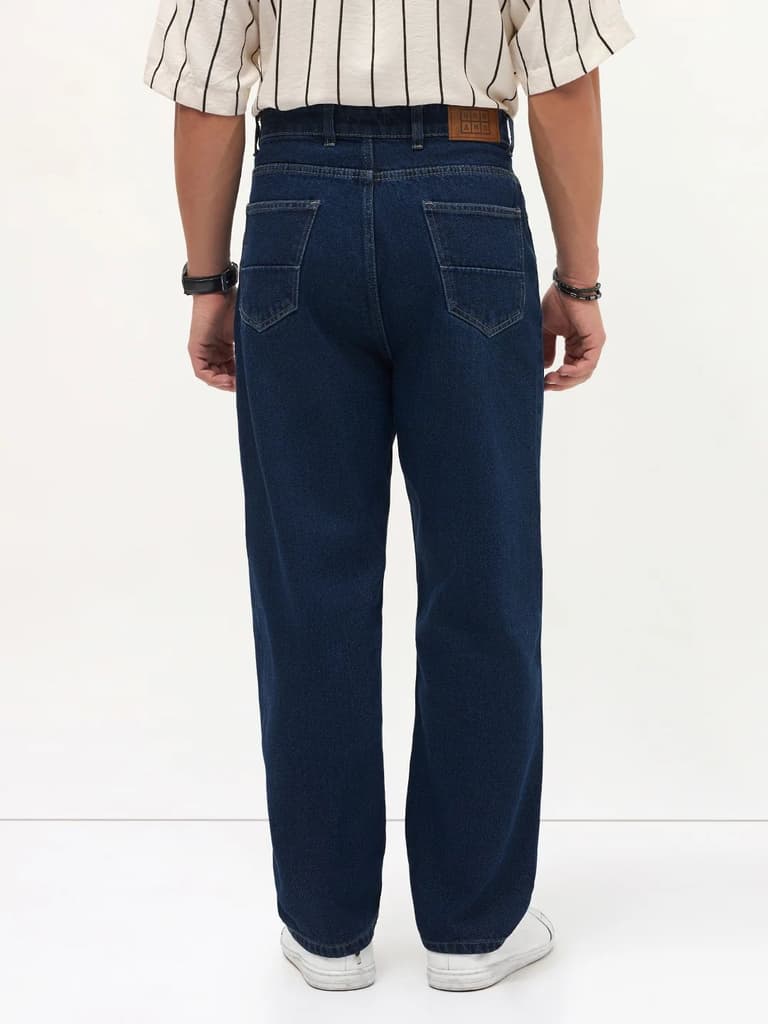 Men's Blue Loose Baggy Fit Raw Washed Denim Jeans Non-Stretchable — photo 4