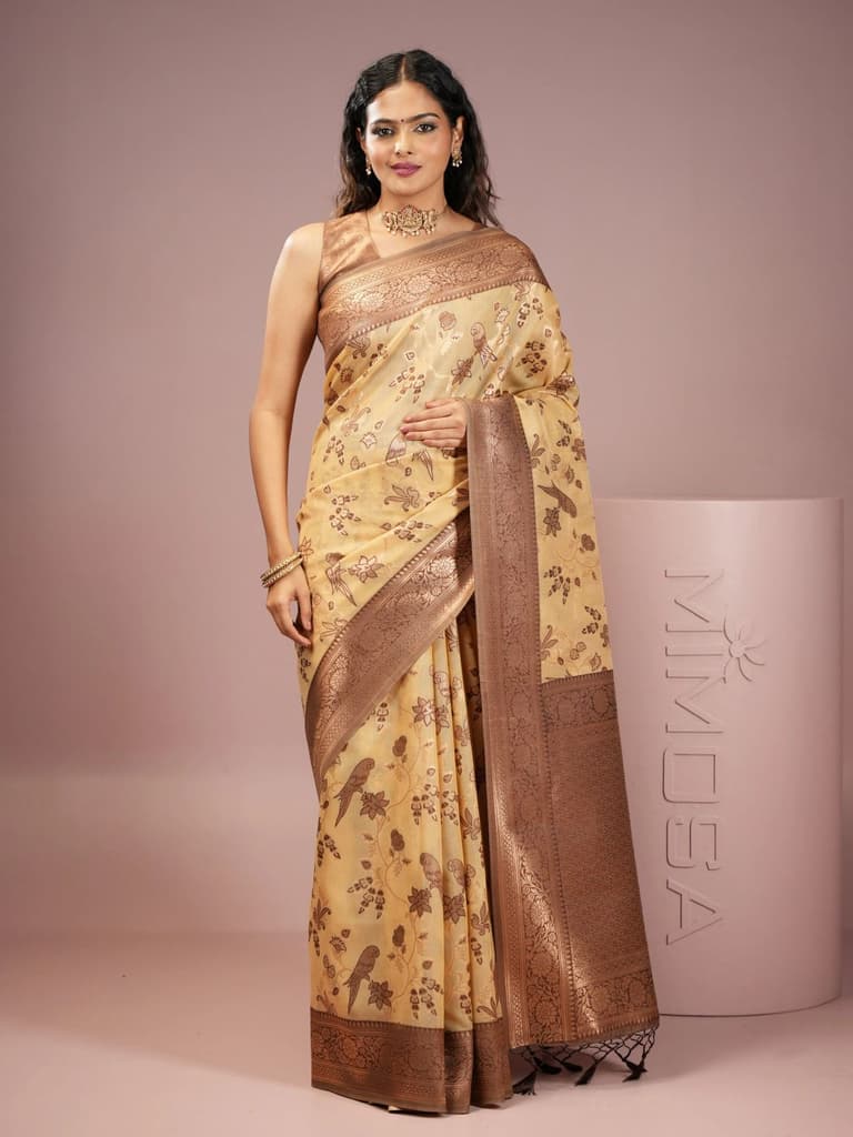 Mimosa Women's Woven Design Banarasi Style Art Silk Saree With Blouse Piece : SA00001999IVRFREE — photo 2