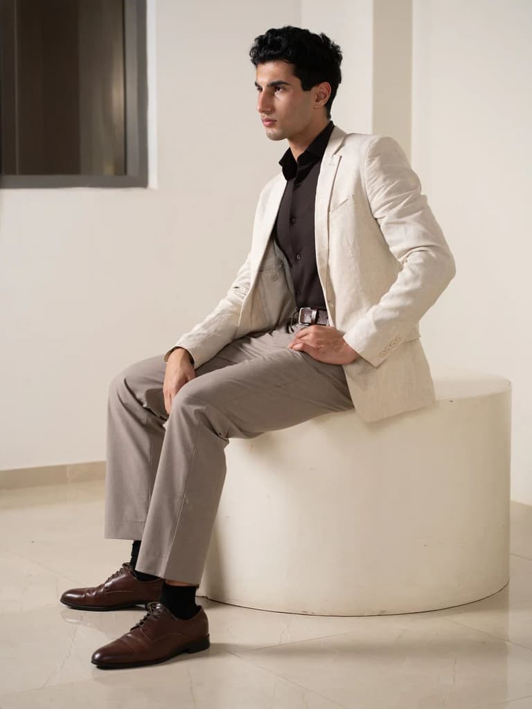 Whispering Khaki Melange Stretch Formal Pants