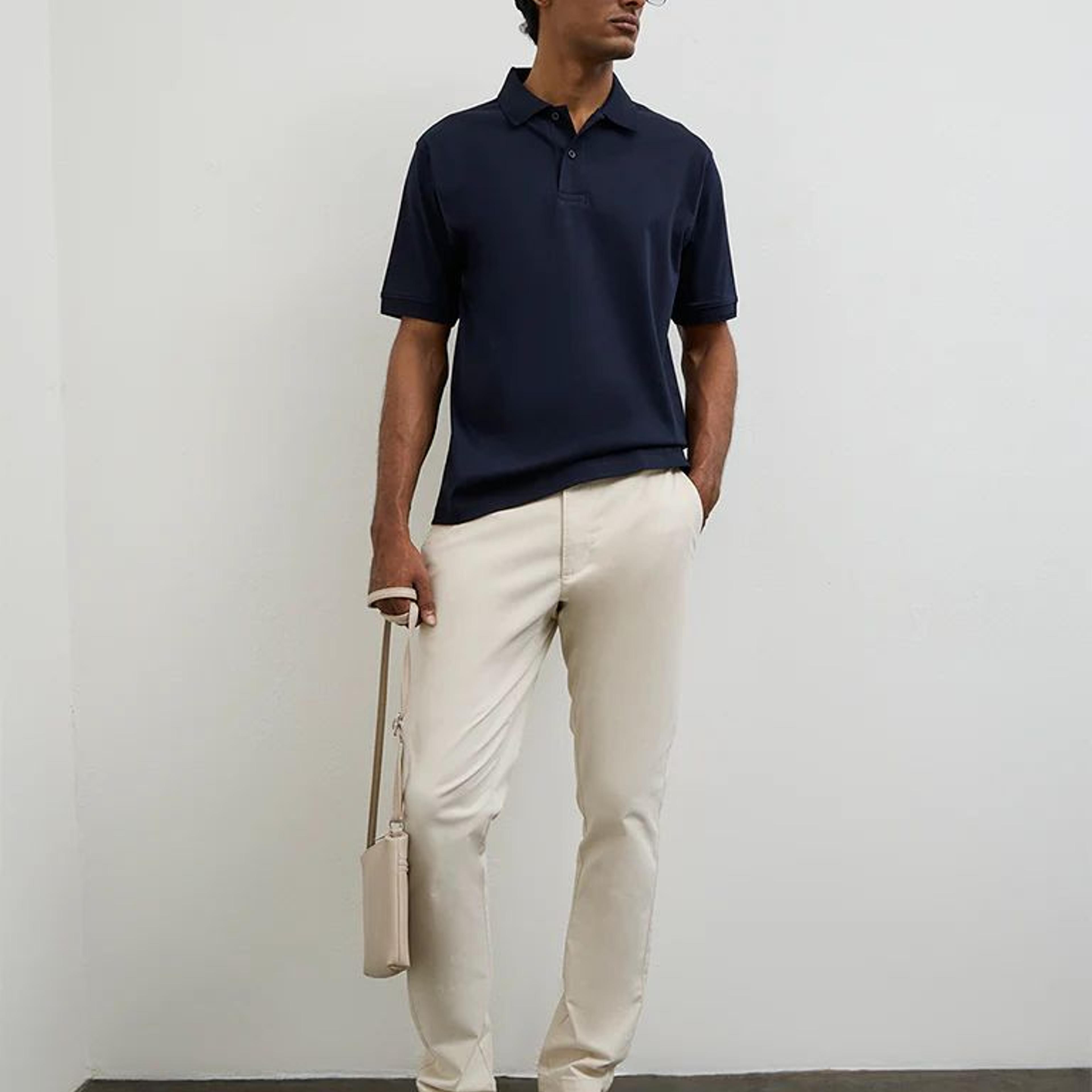 WES Casuals Navy Relaxed-Fit Cotton Polo T-Shirt