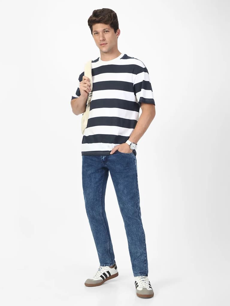 Men's Carbon Blue Regular Fit Washed Jeans Stretchable — photo 4