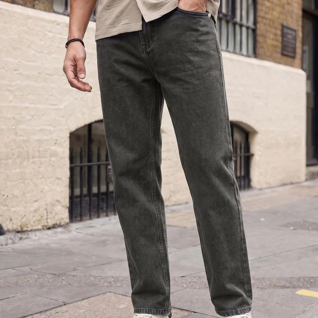 Men's Light Grey Relaxed Fit Washed Denim Jeans Non-Stretchable