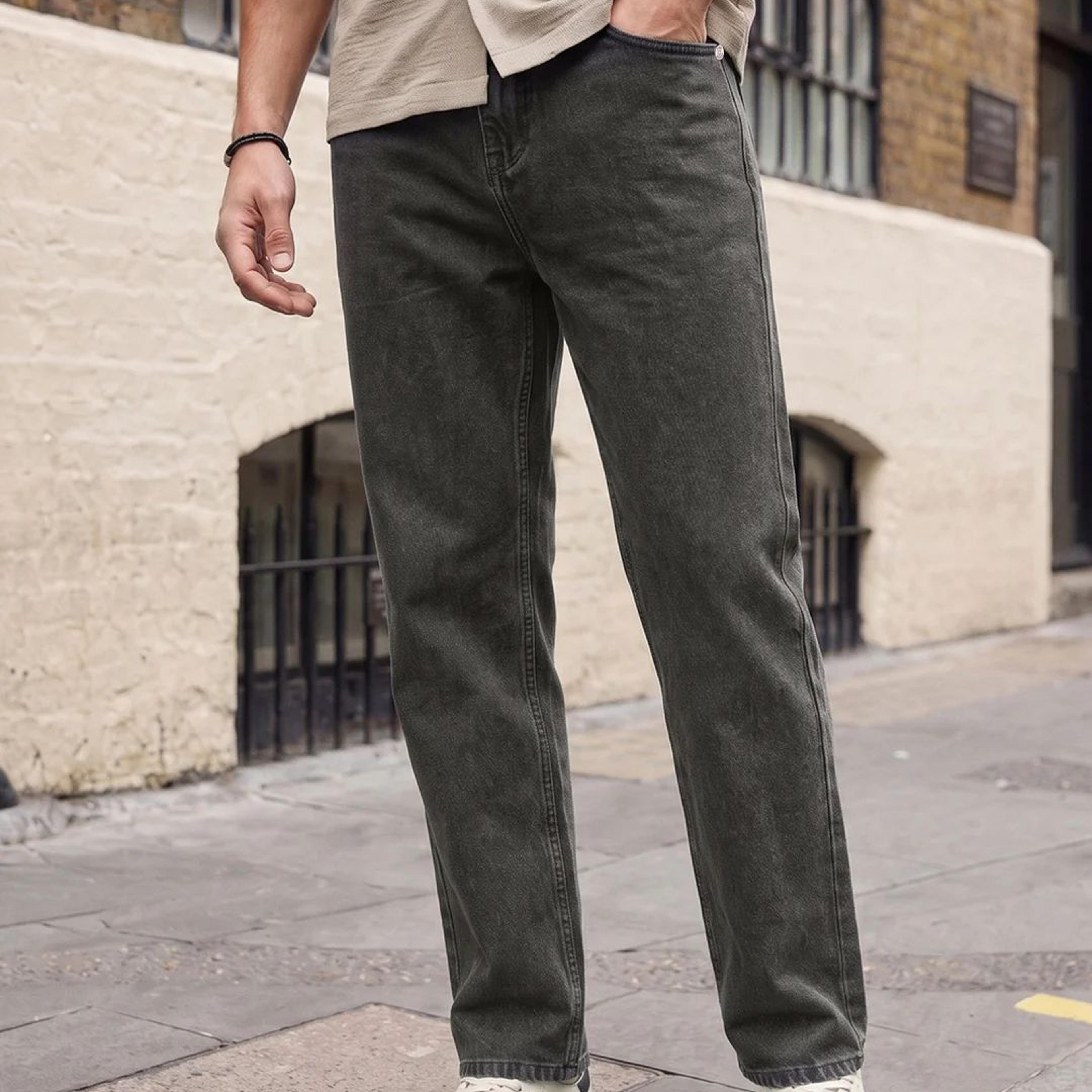 Men's Light Grey Relaxed Fit Washed Denim Jeans Non-Stretchable