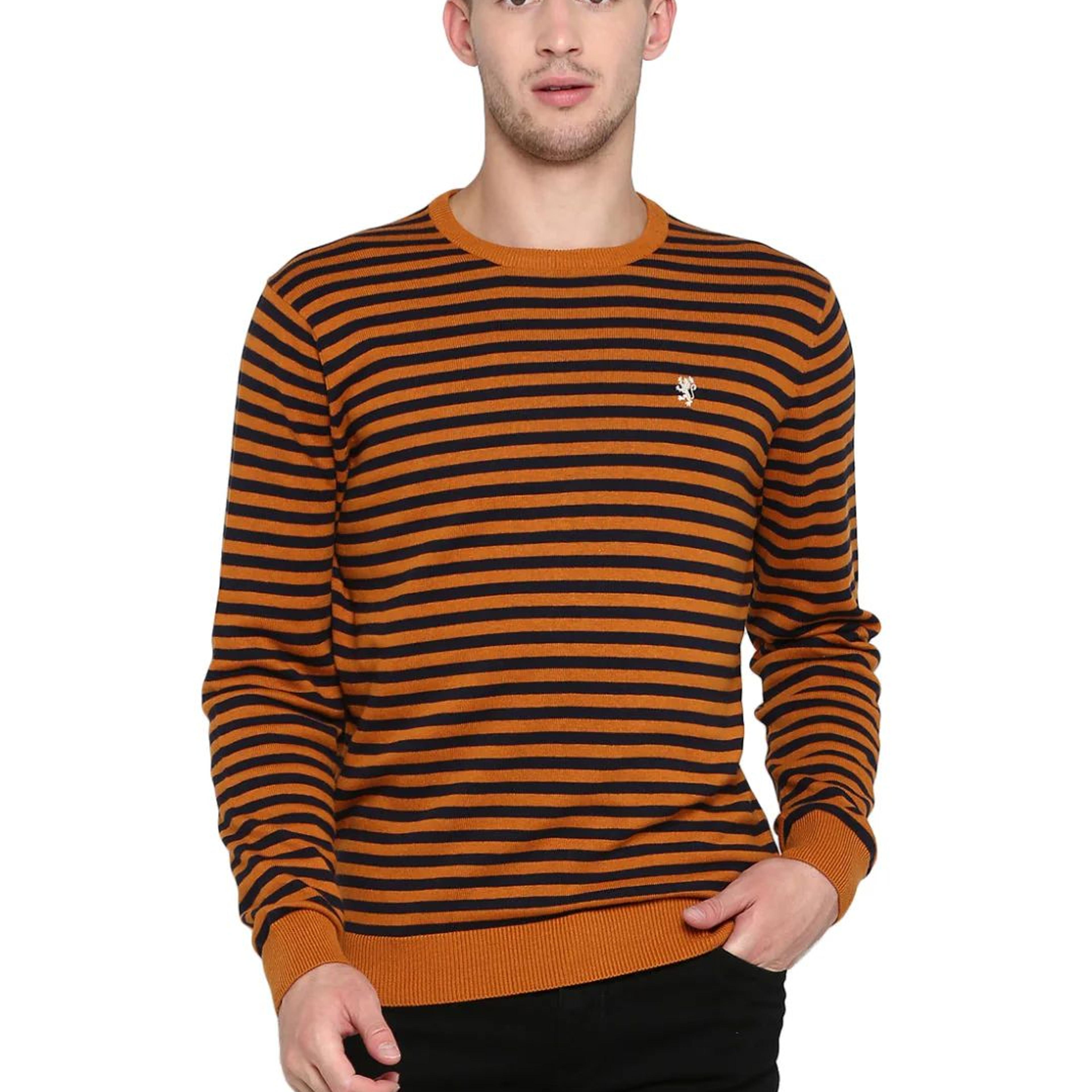 Sweaters for Men in Mustard Navy | Cotton Full Sleeve Sweater