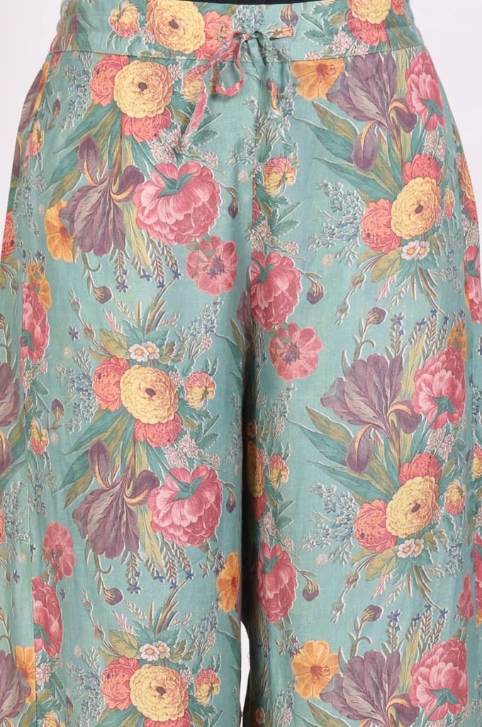 Sea Green Floral Printed Straight Kurta with Flared Pants and Dupatta Set — photo 8