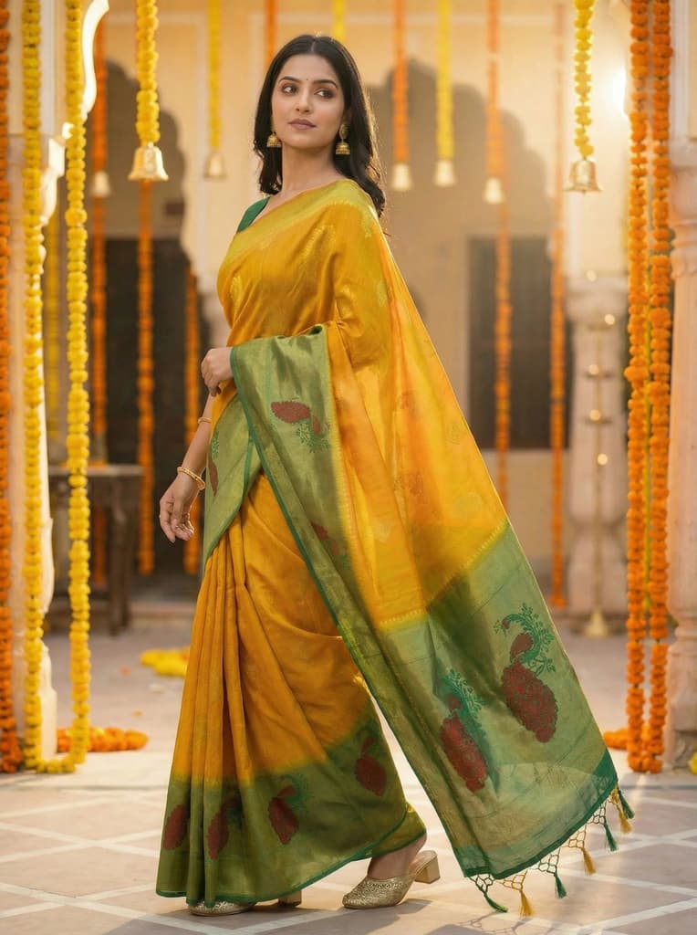 MIMOSA Women's Woven Design Paithani Style Raw Silk Saree with Blouse Piece - Mustard ( SA00003156MSFREE ) — photo 7