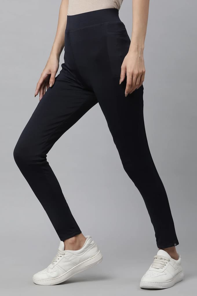 Navy Blue Solid Skinny Fit Tights With Elasticated Waist — photo 2