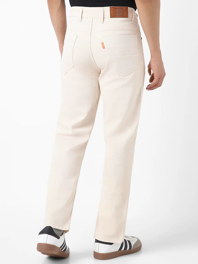 Men's Ecru Straight Fit Washed Jeans Stretchable — photo 3