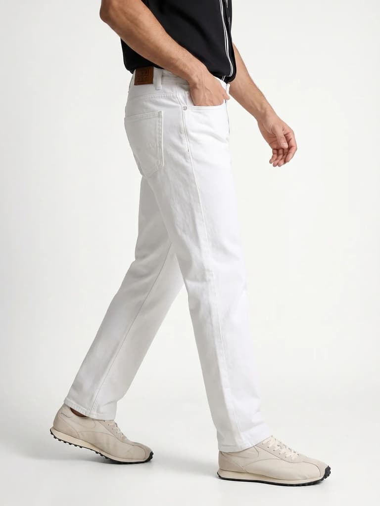 Men's White Relaxed Fit Washed Denim Jeans Non-Stretchable — photo 2